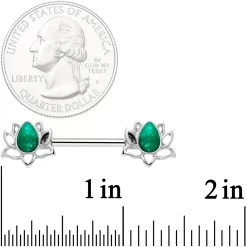 14 Gauge 9/16 Green Faux Opal Lotus Flower Barbell Nipple Ring Set -Body Jewelry Store 66404.otherimage1