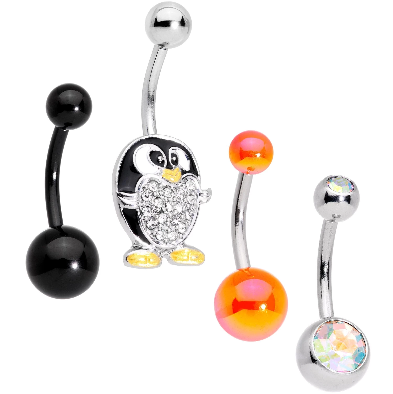 Gaby Clear Aurora Gem Variety Party Penguin Belly Ring Set Of 4 1 Gaby Clear Aurora Gem Variety Party Penguin Belly Ring Set Of 4
