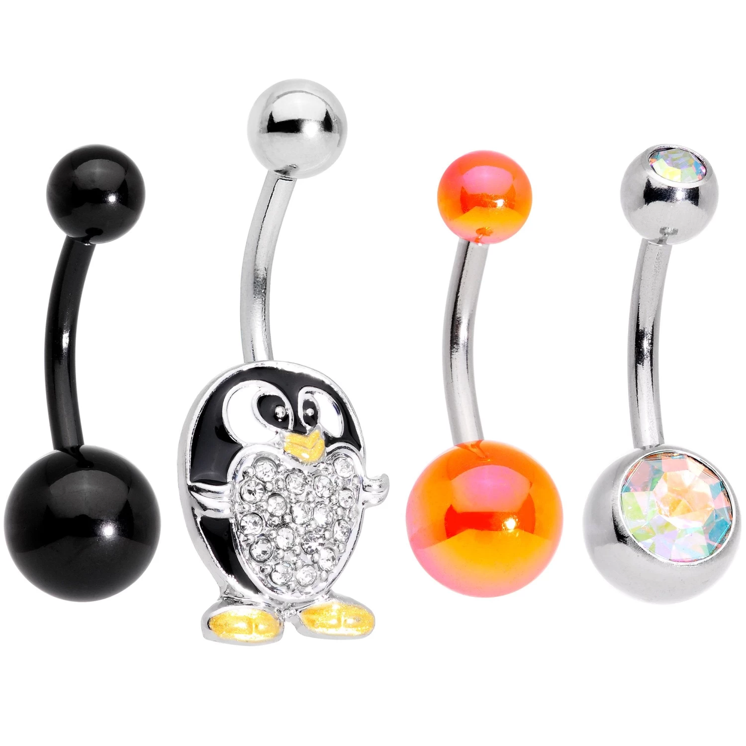 Gaby Clear Aurora Gem Variety Party Penguin Belly Ring Set Of 4 2 Gaby Clear Aurora Gem Variety Party Penguin Belly Ring Set Of 4 - Image 2