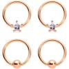 14 Gauge Clear Star CZ Gem Rose Gold Tone Captive Nipple Ring Set Of 4