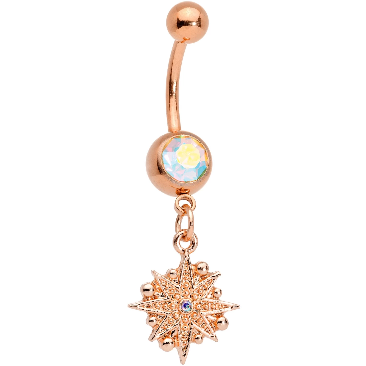 Gaby Aurora Gem Rose Gold Tone Celestial Star Moon Dangle Belly Ring Set 3 Gaby Aurora Gem Rose Gold Tone Celestial Star Moon Dangle Belly Ring Set - Image 3