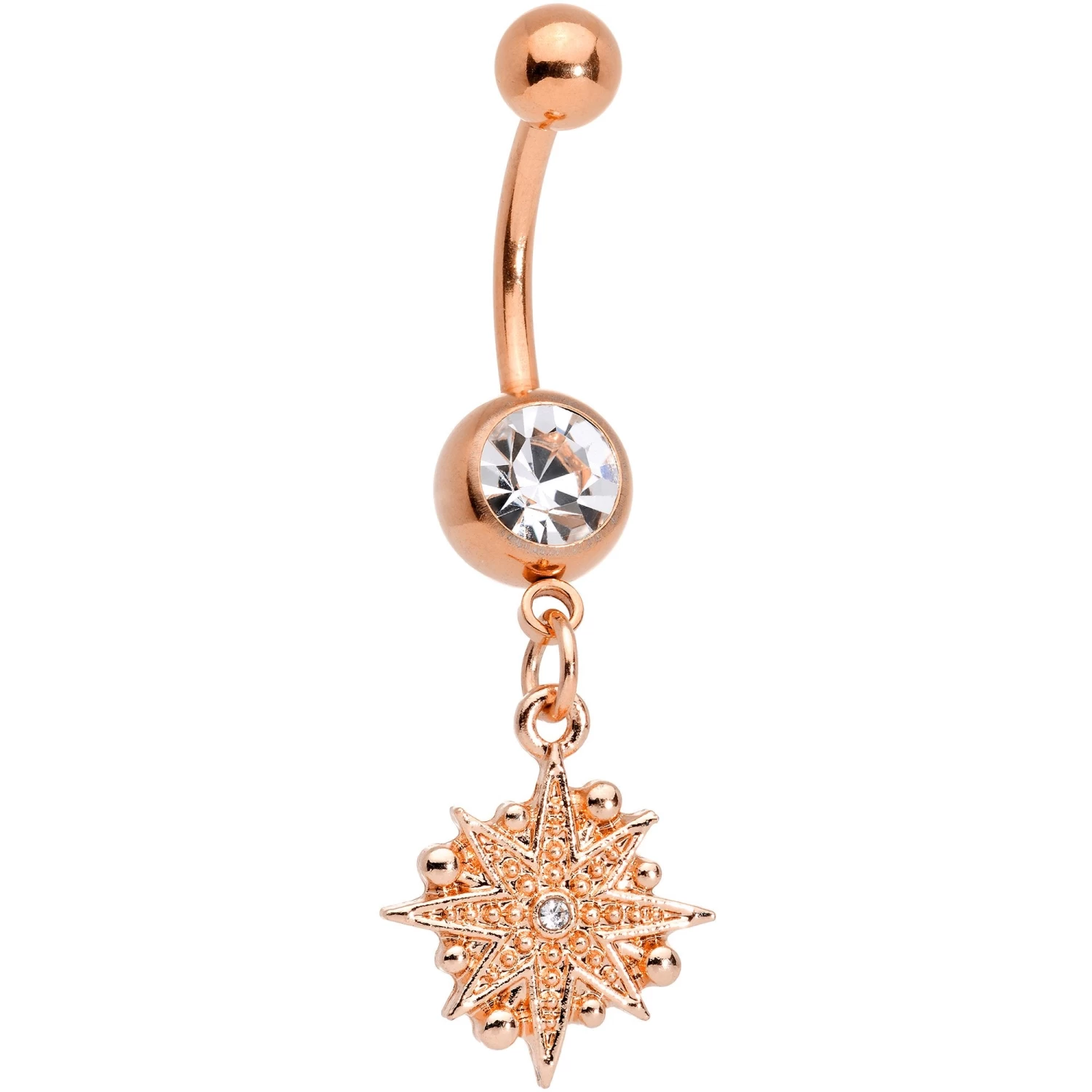 Gaby Clear Gem Rose Gold Tone Celestial Star Moon Dangle Belly Ring Set 3 Gaby Clear Gem Rose Gold Tone Celestial Star Moon Dangle Belly Ring Set - Image 3