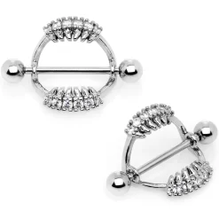 14 Gauge 9/16 Clear CZ Gem Scary Fang Halloween Nipple Shield Set
