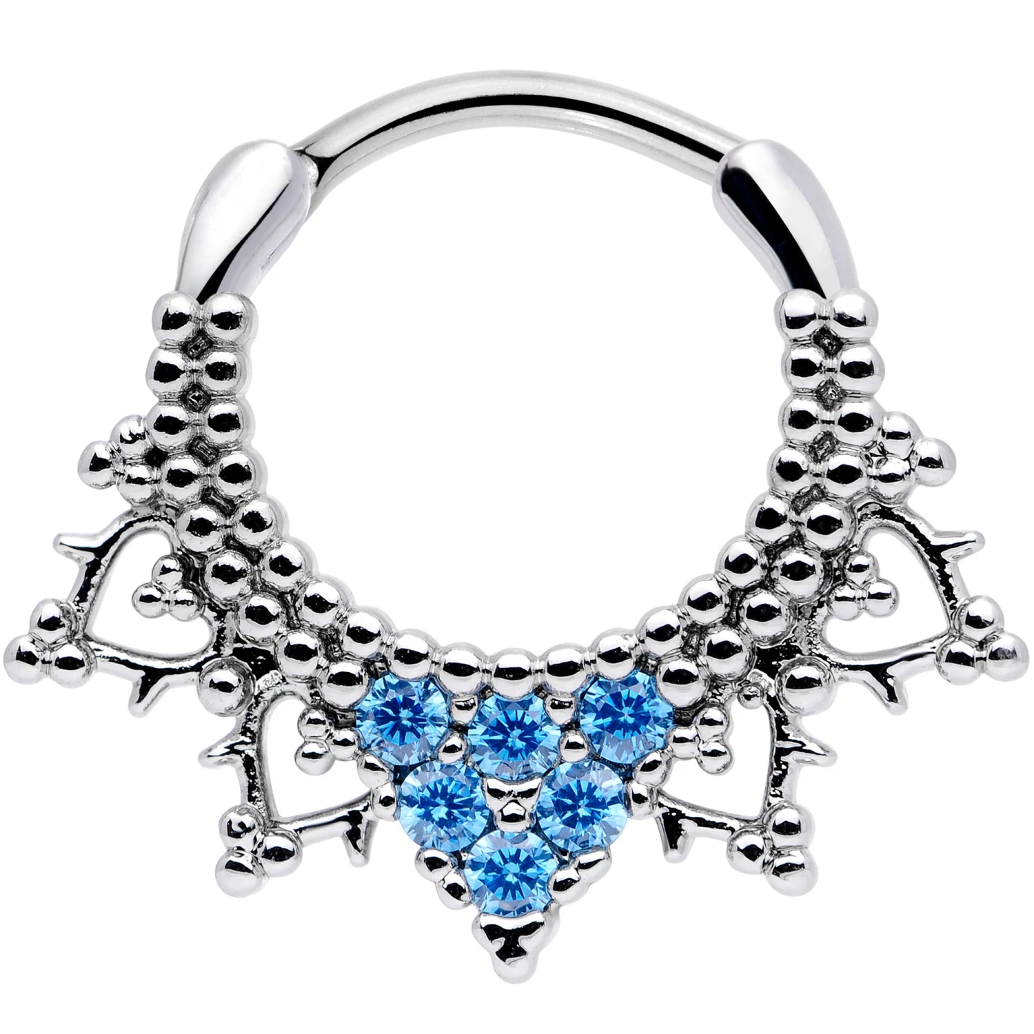 16 Gauge 3/8 Aqua CZ Gem Triangle Ornate Septum Clicker 1 16 Gauge 3/8 Aqua CZ Gem Triangle Ornate Septum Clicker
