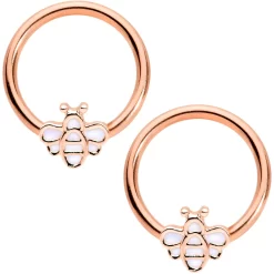 Gaby 14 Gauge 1/2 Rose Gold Tone Bumble Bee BCR Captive Nipple Ring Set