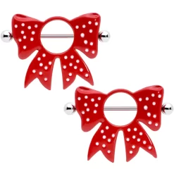 Gaby 14 Gauge 33mm Red White Polka Dot Bow Nipple Shield Set