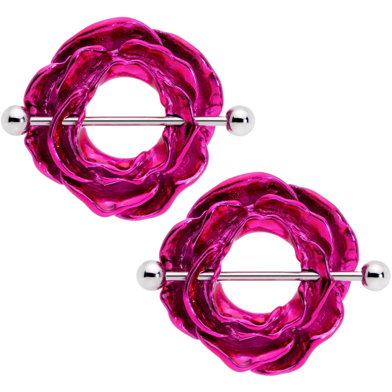 14 Gauge 33mm Hot Pink Blooming Blossom Flower Nipple Shield Set 1 14 Gauge 33mm Hot Pink Blooming Blossom Flower Nipple Shield Set