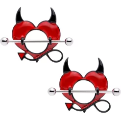 14 Gauge 28mm Red Black Lil Devil Heart Nipple Shield Set
