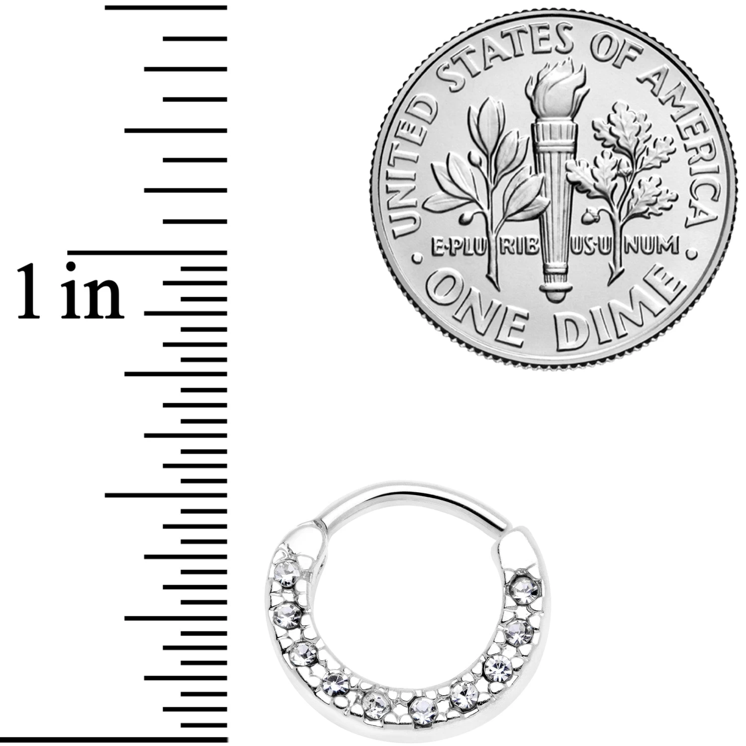 Gaby 16 Gauge 5/16 Clear Gem Paved Cartilage Clicker 3 Gaby 16 Gauge 5/16 Clear Gem Paved Cartilage Clicker - Image 3