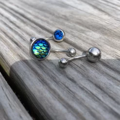 Blue Gem Blue Green Mermaid Scale Belly Ring Set Of 3 -Body Jewelry Store 66916 scaled