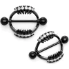 14 Gauge 9/16 Clear CZ Gem Black Scary Fang Halloween Nipple Shield Set