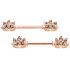 14 Gauge 9/16 Clear Gem Rose Gold Tone Lotus Flower Barbell Nipple Ring Set