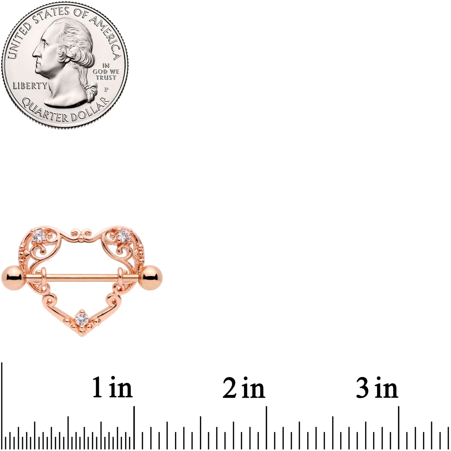 14 Gauge 9/16 Clear CZ Gem Rose Gold Tone Open Heart Nipple Shield Set 2 14 Gauge 9/16 Clear CZ Gem Rose Gold Tone Open Heart Nipple Shield Set - Image 2