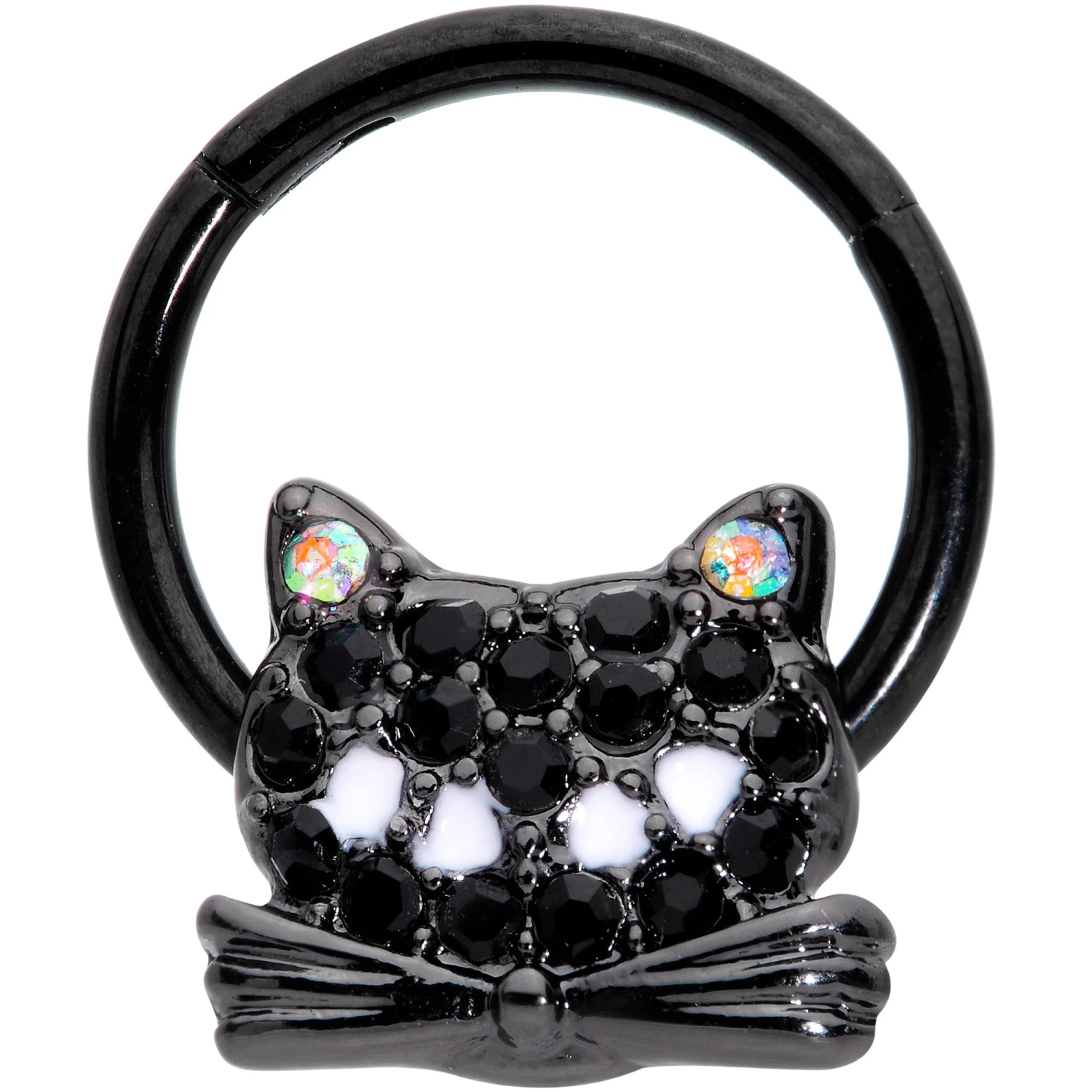 16 Gauge 3/8 Black Aurora Gem Black Cat Hinged Segment Ring 1 16 Gauge 3/8 Black Aurora Gem Black Cat Hinged Segment Ring