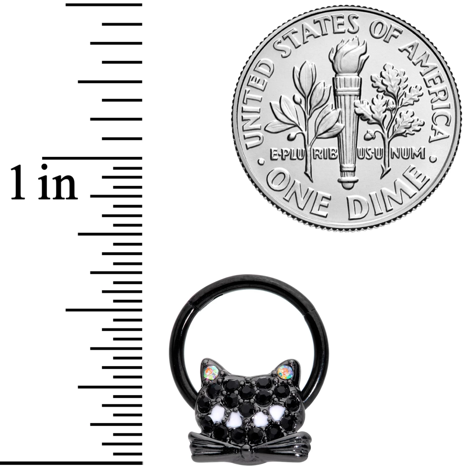 16 Gauge 3/8 Black Aurora Gem Black Cat Hinged Segment Ring 3 16 Gauge 3/8 Black Aurora Gem Black Cat Hinged Segment Ring - Image 3