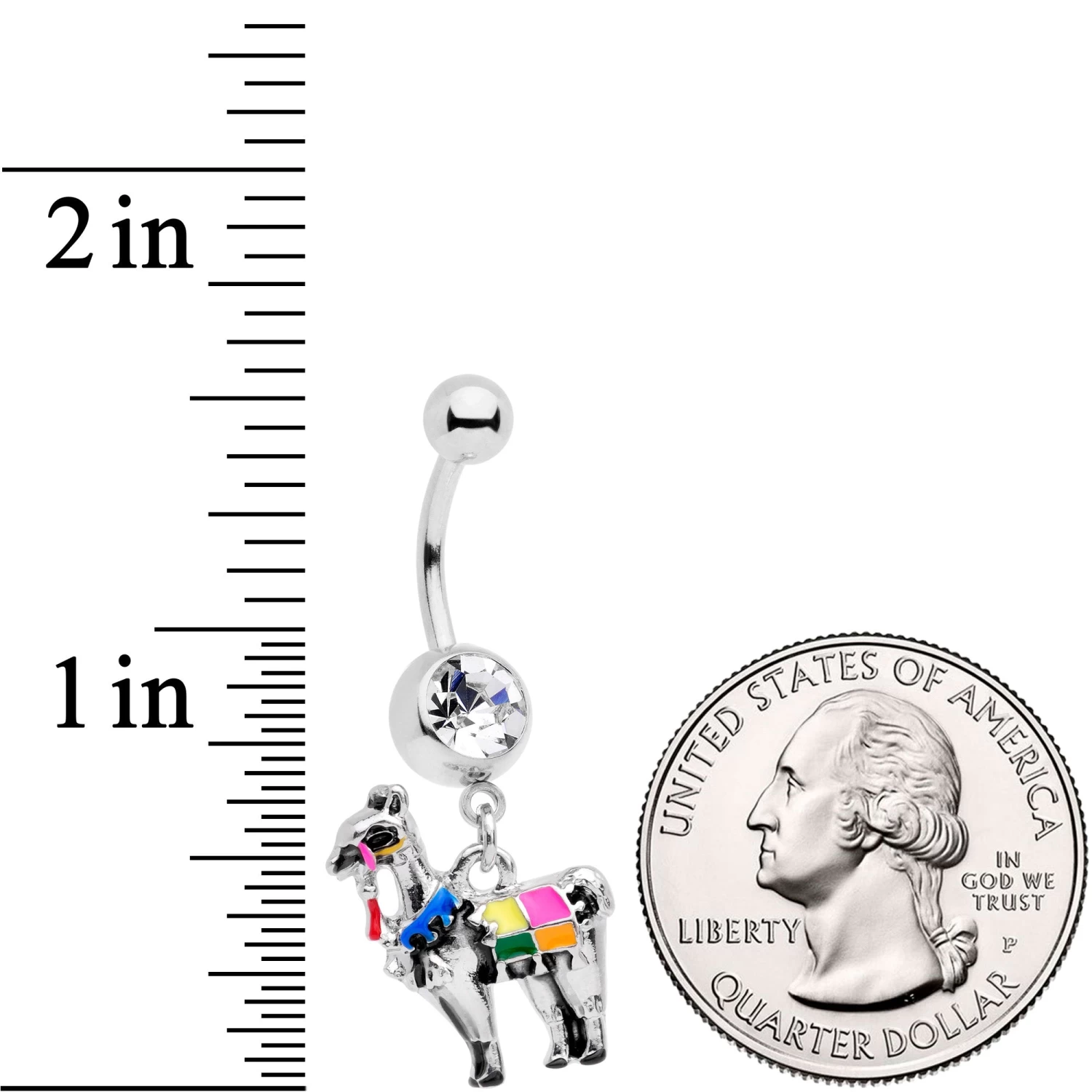 Clear CZ Gem Colorful Drama Llama Dangle Belly Ring 3 Clear CZ Gem Colorful Drama Llama Dangle Belly Ring - Image 3