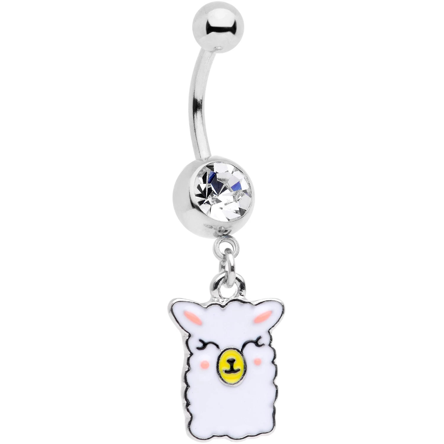 Clear CZ Gem Sweet Llama Dangle Belly Ring 1 Clear CZ Gem Sweet Llama Dangle Belly Ring