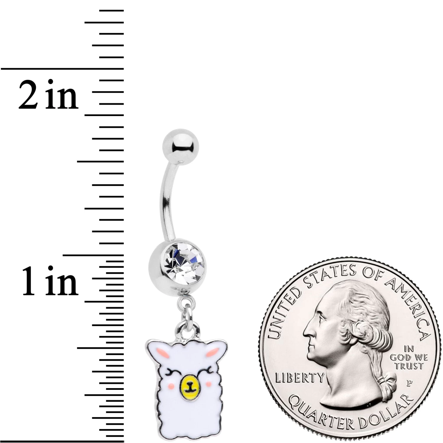 Clear CZ Gem Sweet Llama Dangle Belly Ring 2 Clear CZ Gem Sweet Llama Dangle Belly Ring - Image 2