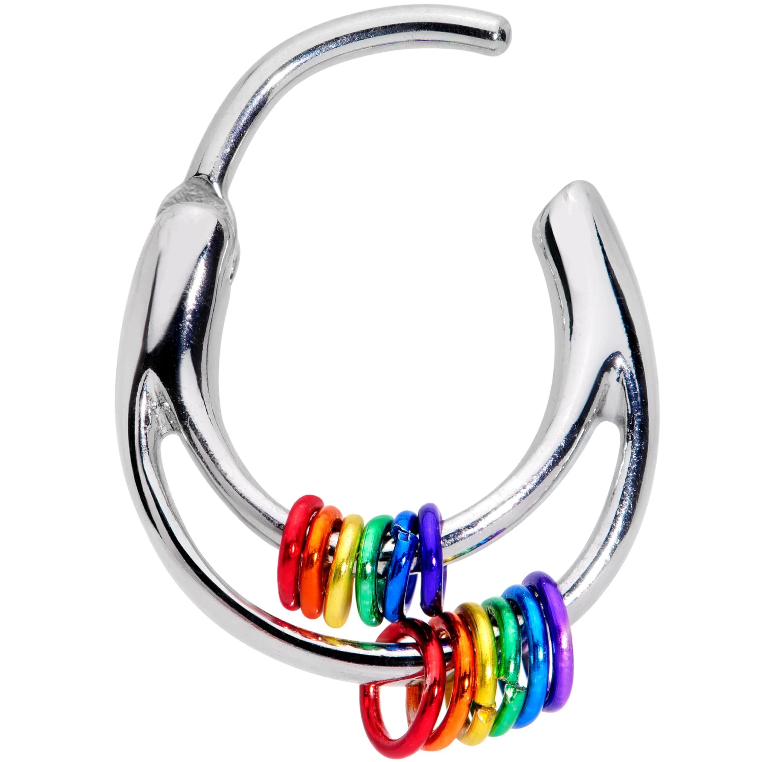 16 Gauge 3/8 Double Rainbow Gay Pride Septum Clicker 2 16 Gauge 3/8 Double Rainbow Gay Pride Septum Clicker - Image 2