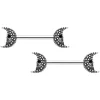 14 Gauge 9/16 Black Gem Skull Crescent Moon Barbell Nipple Ring Set