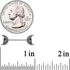 14 Gauge 9/16 Black Gem Skull Crescent Moon Barbell Nipple Ring Set -Body Jewelry Store 67042.otherimage2