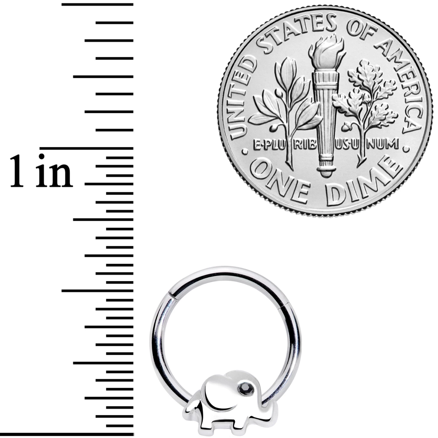 16 Gauge 3/8 Black Gem Baby Elephant Hinged Segment Ring 3 16 Gauge 3/8 Black Gem Baby Elephant Hinged Segment Ring - Image 3