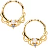14 Gauge 9/16 White Faux Opal Gold Tone Lacy Nipple Clicker Set