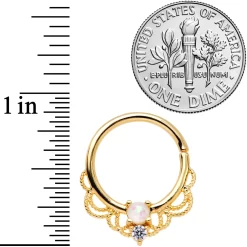 14 Gauge 9/16 White Faux Opal Gold Tone Lacy Nipple Clicker Set -Body Jewelry Store 67147.otherimage2