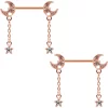 Gaby 14 Gauge 9/16 Clear Gem Rose Gold Tone Moon Barbell Nipple Ring Set
