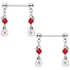 Gaby 14 Gauge 5/8 Red White Ladybug Flower Dangle Barbell Nipple Ring Set