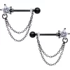 Gaby 14 Gauge 5/8 Clear CZ Star Gem Black Chain Dangle Nipple Ring Set
