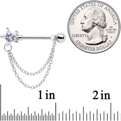 Gaby 14 Gauge 5/8 Clear CZ Star Gem Chain Dangle Nipple Ring Set 5 Gaby 14 Gauge 5/8 Clear CZ Star Gem Chain Dangle Nipple Ring Set -Body Jewelry Store 67194 CL.otherimage1