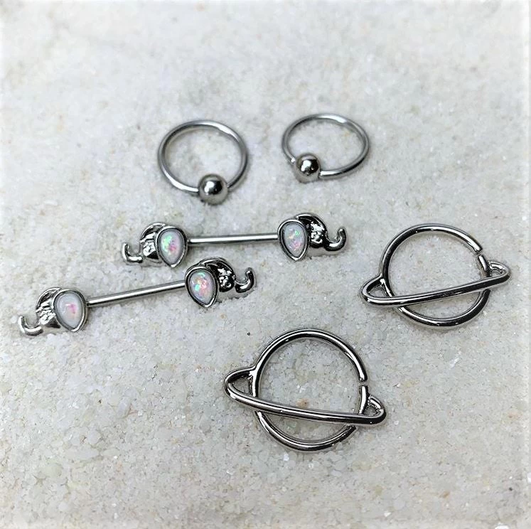 14 Gauge 1/2 Ring Of Saturn Planet Nipple Ring Set 2 14 Gauge 1/2 Ring Of Saturn Planet Nipple Ring Set - Image 2