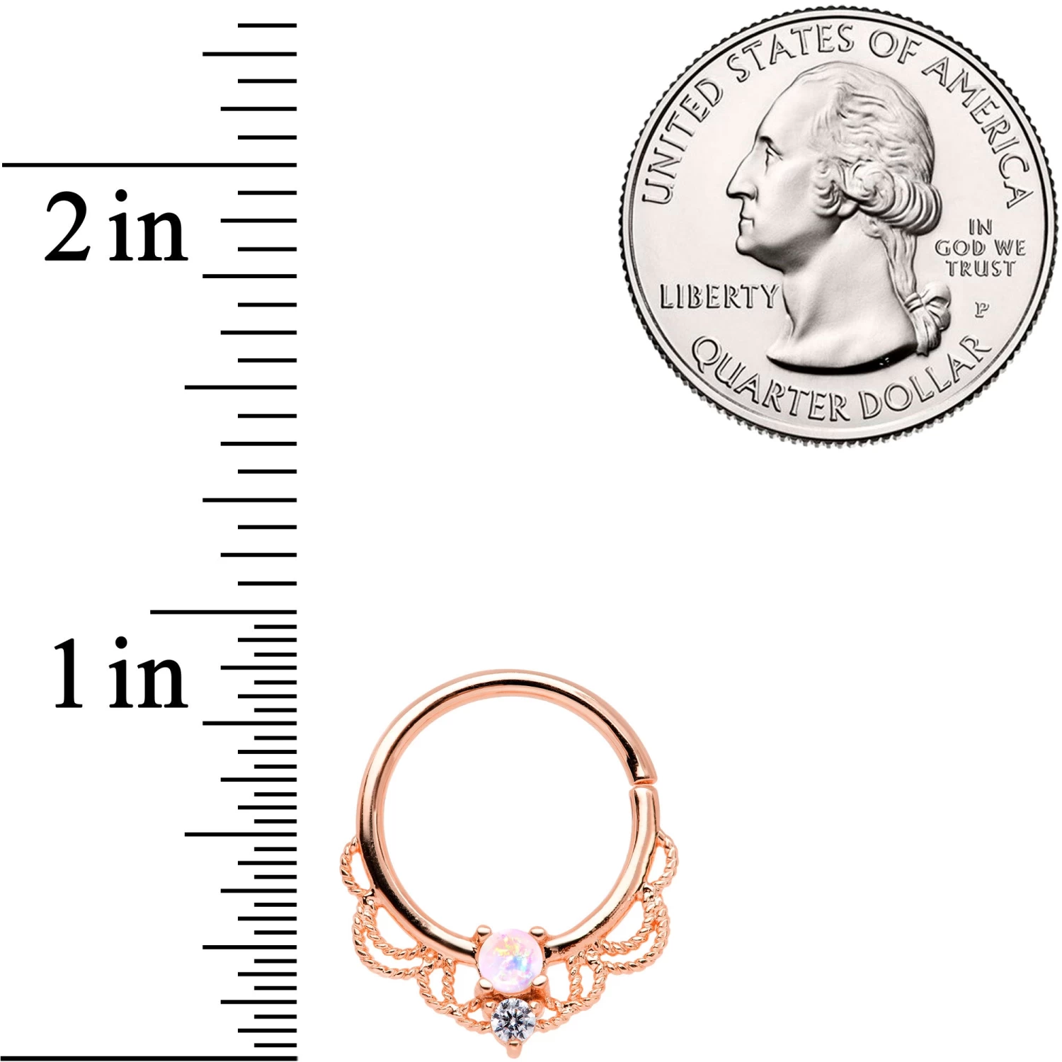 14 Gauge 9/16 White Faux Opal Rose Gold Tone Fancy Nipple Ring Set 2 14 Gauge 9/16 White Faux Opal Rose Gold Tone Fancy Nipple Ring Set - Image 2
