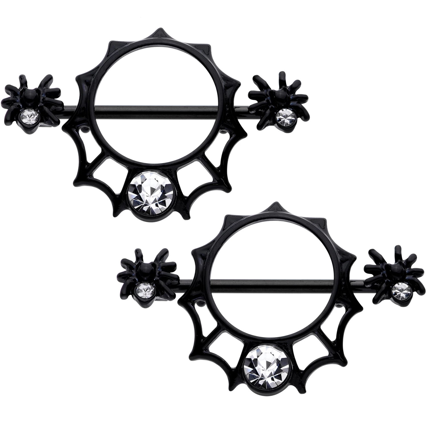 14 Gauge 9/16 Clear Gem Black Spider Web Nipple Shield Set 1 14 Gauge 9/16 Clear Gem Black Spider Web Nipple Shield Set