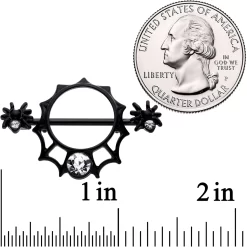 14 Gauge 9/16 Clear Gem Black Spider Web Nipple Shield Set 5 14 Gauge 9/16 Clear Gem Black Spider Web Nipple Shield Set -Body Jewelry Store 67222.otherimage1