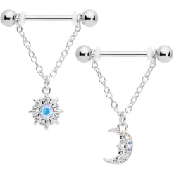 Gaby 14 Gauge 5/8 Aurora Gem Moon Sun Dangle Nipple Ring Set