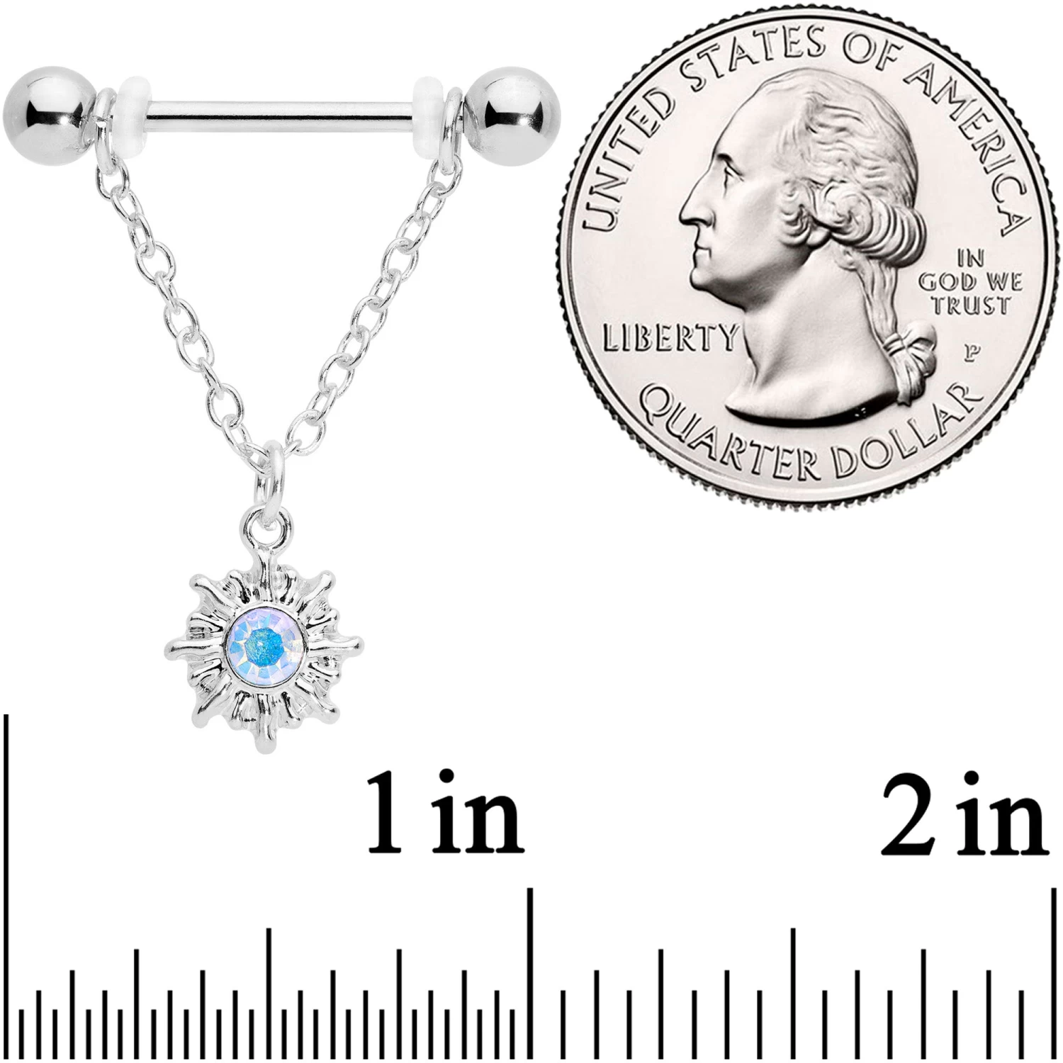 Gaby 14 Gauge 5/8 Aurora Gem Moon Sun Dangle Nipple Ring Set 2 Gaby 14 Gauge 5/8 Aurora Gem Moon Sun Dangle Nipple Ring Set - Image 2