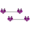 14 Gauge 9/16 Clear Gem Purple Orchid Flower Barbell Nipple Ring Set