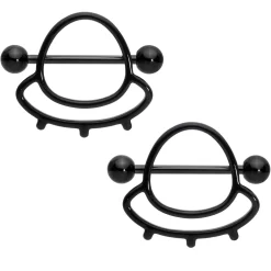 14 Gauge 13/16 Black Outer Space UFO Nipple Shield Set