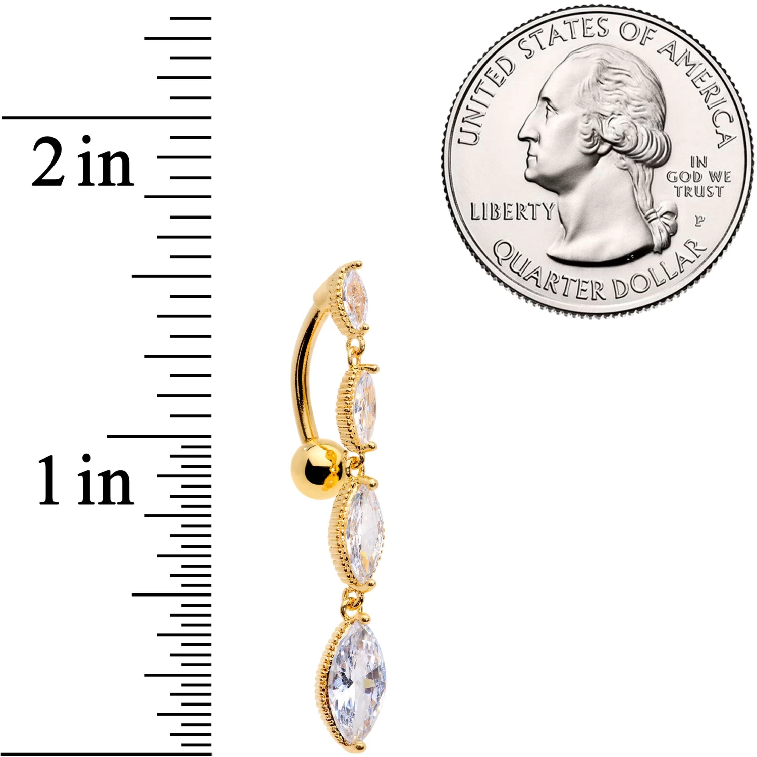 Clear CZ Gem Gold Tone Waterfall Dangle Top Mount Belly Ring 4 Clear CZ Gem Gold Tone Waterfall Dangle Top Mount Belly Ring - Image 4