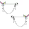 Gaby 14 Gauge 5/8 Aurora Gem Butterfly Dangle Nipple Ring Set