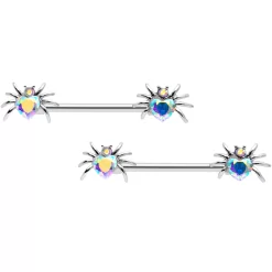 Gaby 14 Gauge 9/16 Aurora Gem Sexy Heart Spider Barbell Nipple Ring Set