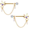 Gaby 14 Gauge 5/8 Aurora Gem Gold Tone Star Chain Dangle Nipple Ring Set