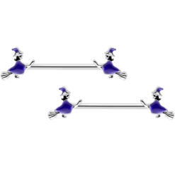 14 Gauge 5/8Blue Spooky Halloween Witch Barbell Nipple Ring Set