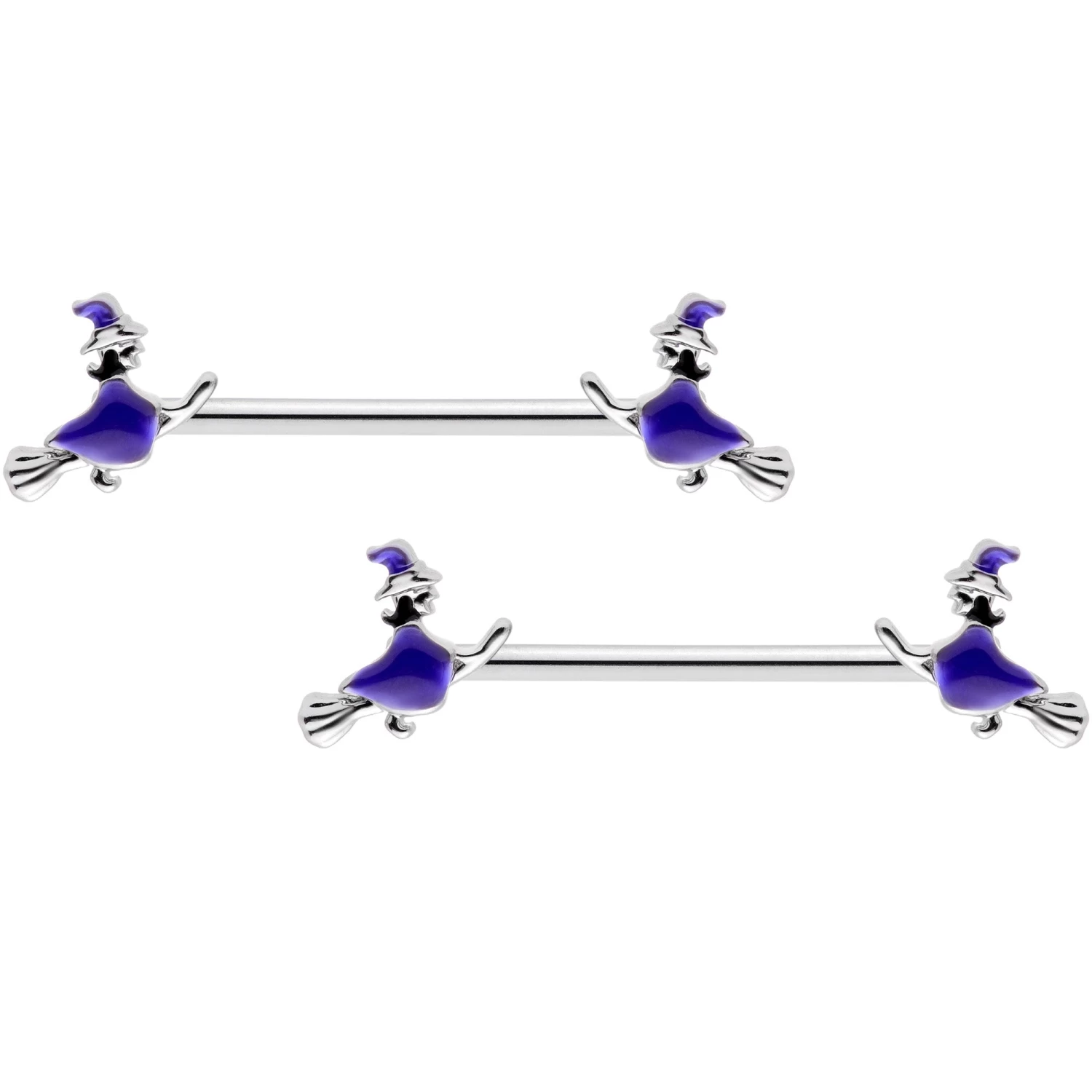 14 Gauge 5/8Blue Spooky Halloween Witch Barbell Nipple Ring Set 1 14 Gauge 5/8Blue Spooky Halloween Witch Barbell Nipple Ring Set