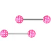 14 Gauge 9/16 Pink White Polka Dot UV Ball Barbell Nipple Ring Set