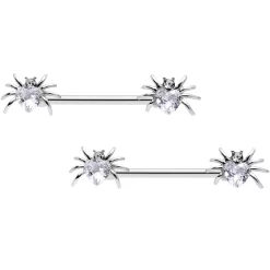 Gaby 14 Gauge 5/8 Clear Gem Sexy Heart Spider Barbell Nipple Ring Set