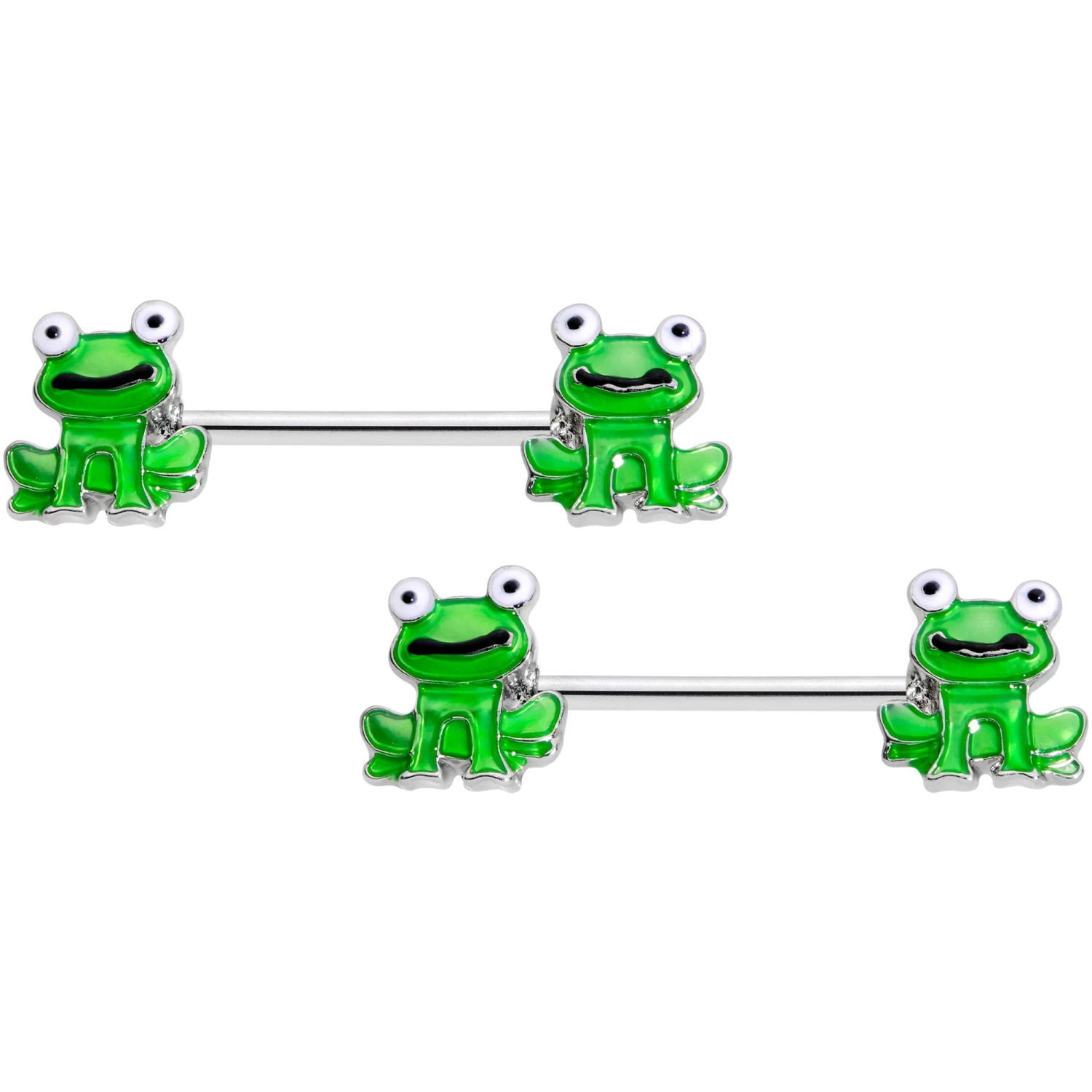 Gaby 14 Gauge 9/16 Green Frog UV Horseshoe Barbell Nipple Ring Set Of 4 2 Gaby 14 Gauge 9/16 Green Frog UV Horseshoe Barbell Nipple Ring Set Of 4 - Image 2