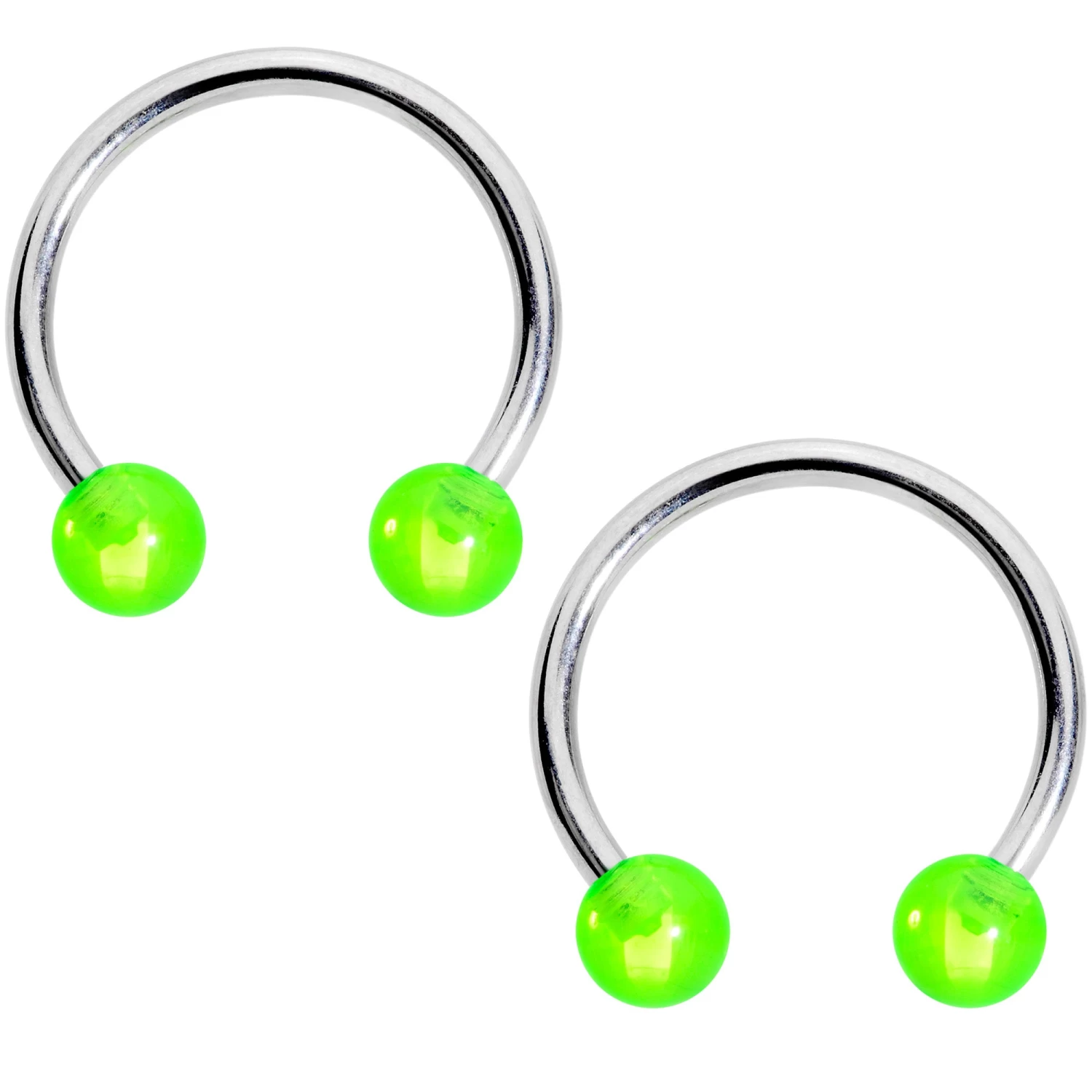 Gaby 14 Gauge 9/16 Green Frog UV Horseshoe Barbell Nipple Ring Set Of 4 3 Gaby 14 Gauge 9/16 Green Frog UV Horseshoe Barbell Nipple Ring Set Of 4 - Image 3